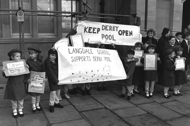 Pupils from Langdale School joined the protest against the threatened closure of the Derby Baths outside Blackpool Town Hall in 1988