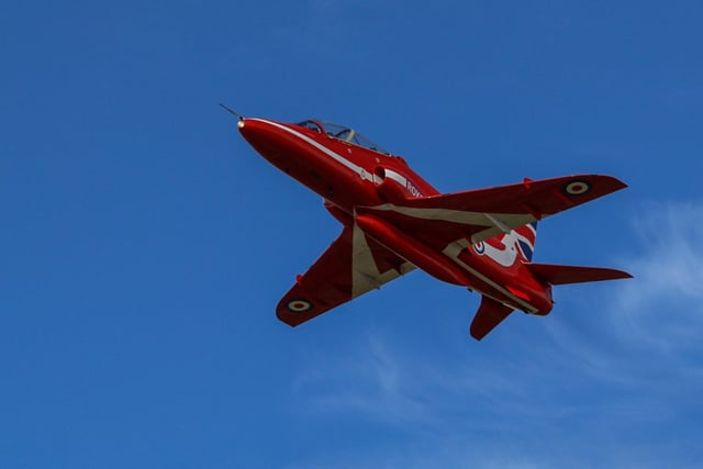 A Red Arrow jet during Blackpool Air Show. Photo by Paul Gray