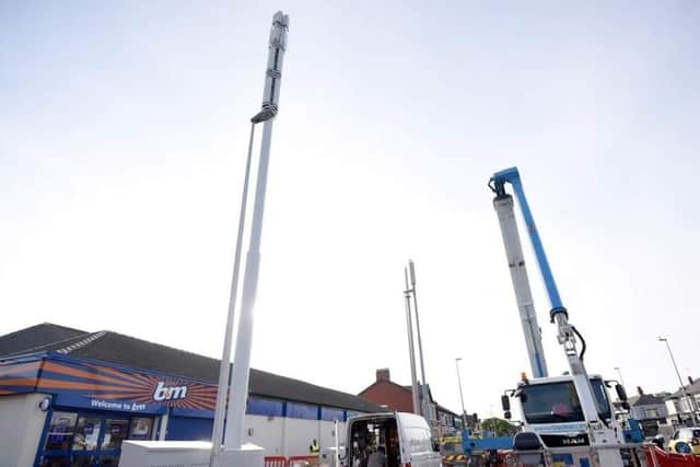 A telecoms mast which has been installed on Whitegate Drive in Blackpool