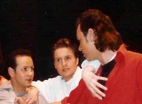 Alfie Boe (centre) appearing in Preston Musical Comedy Society's production of West Side Story in the 1990s before he turned professional. In fact, he decided he wanted a career in performing during the course of this show.