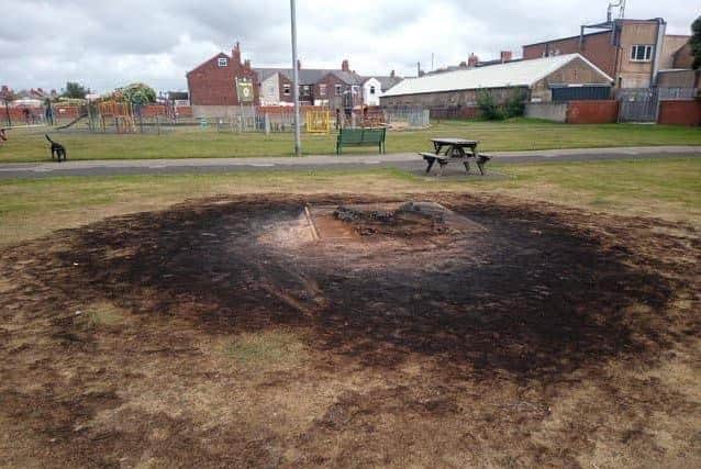 The ground was left scorched after the bench was destroyed in the vandal attack in September last year