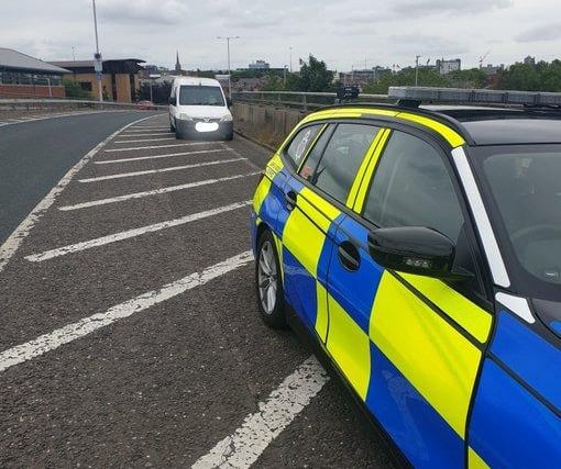 A check site was conducted in Preston on Monday.  
Several vehicles were stopped and checked for defects and documents. Issues found included no brake lights or speedo on a motorcycle,  loose battery and brake issue on this van and a car with no insurance.
