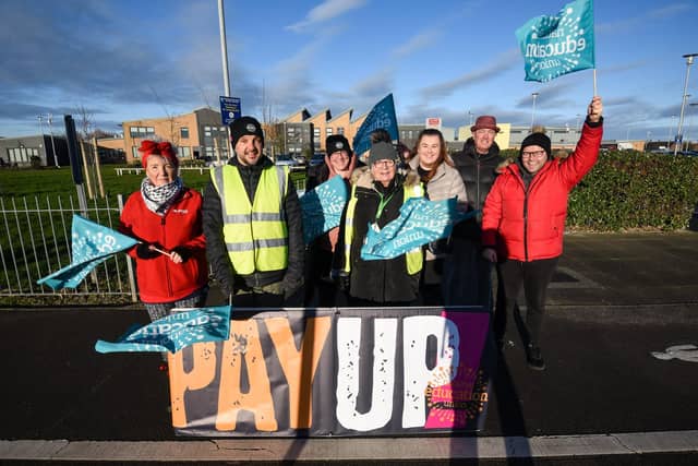 Members of the NEU on strike outside Fleetwood High School