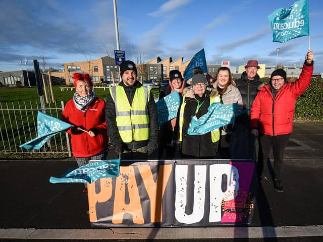 Members of the NEU on strike outside Fleetwood High School