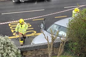A BMW crashed into a garden wall in Whitegate Drive, Blackpool (Credit: )