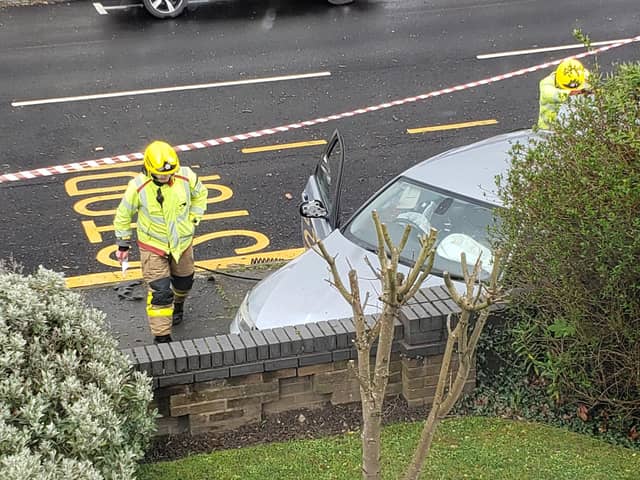 A BMW crashed into a garden wall in Whitegate Drive, Blackpool (Credit: )