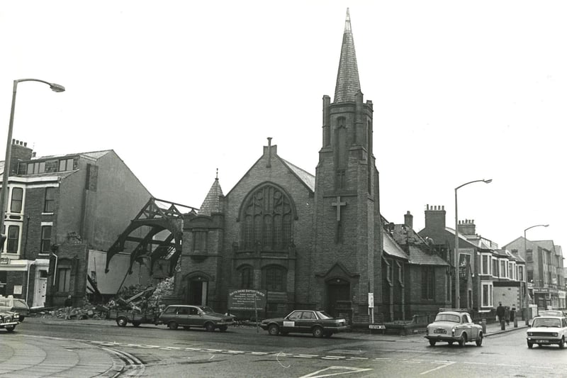 The demolition of South Shore Baptist Church at the junction of Station Road and Bond Street