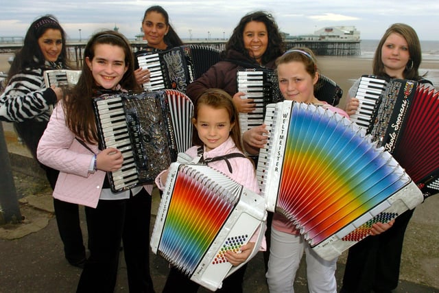 National Accordion UK Championships at North Pier Blackpool. Local competitors are pictured ( from left) Soraya O'Connor, Bonnie Sharples,  Santanna O'Connor, Chantelle Sharples, Leah Langton, Mina Heaney, and Jodie Heaney