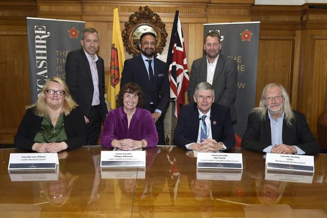 Lancashire's combined county authority is already meeting in shadow form and is due to be properly established in the new year   [Back row, left to right] - Alistair Bradley, Chorley Council leader; Mo Isap, chair of Lancashire Business Board; Stephen Atkinson, Ribble Valley Council leader; [front row, left to right] Cllr Lynn Williams, Blackpool Council leader; Phillippa Williamson, Lancashire County Council leader; Alan Vincent, deputy Lancashire County Council leader; Phil Riley, Blackburn with Darwen Council leader