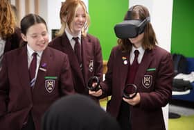 Pupils from Montgomery Academy with the VR headset.