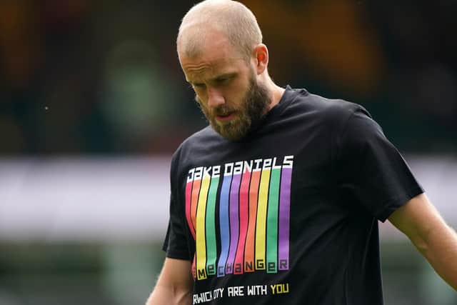 Norwich's Teemu Pukki wearing the t-shirt during the warm-up