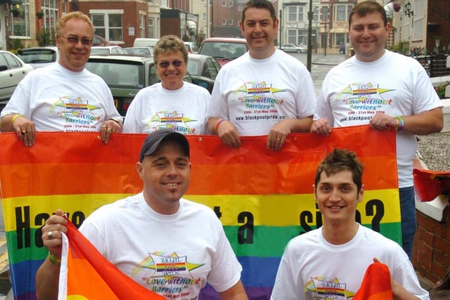 Organisers of the Gay Pride festival in 2006. At back L-R are Bob Tulip, Marline Elmore, Mark Hurste and Paul Skelton. L-R at front are Mark Seargent and Paul Lomax