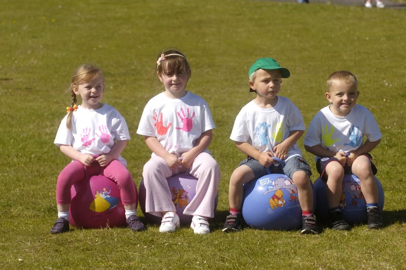Busy Bees Nursery sports day at the Mount Pavillion. Pictured is Tahlia Ramsay, Aimee McGuirk, Bailey Grove and Daniel Lark