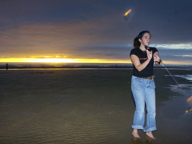 Blackpool hosted a Beach of Fire evening, with fire-eaters and jugglers, illuminated sandcastles in 2004