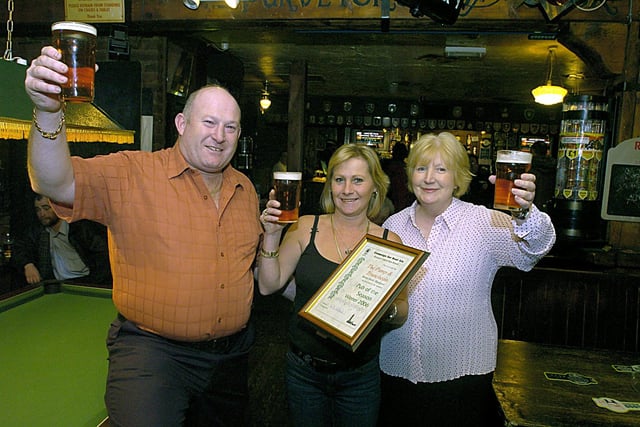Keith Slater and Barbara Savage of the Pump and Truncheon, Bonny Street, celebrate winning the Camra Pub of the Winter award with Blackpool, Wyre and Fylde Camra Branch Chairman, Rose Gledhill (right) 2006