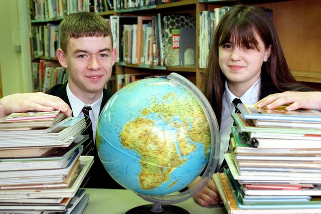 Pupils were on top of the world after school league tables were published in 1998 and showed St George's had improved their position substantially.
Pic shows 14 year-olds Amy Herrington (right) and Stuart Rowley ready for a global challenge