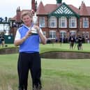 South Africa's Ernie Els lifts the Claret Jug and celebrates winning the 2012 Open Championship at Royal Lytham and St Annes Golf Club in 2012