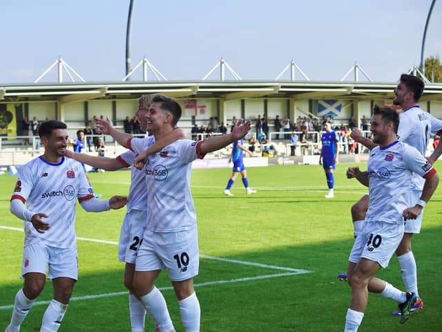 Nick Haughton put AFC Fylde ahead against Woking (photo: Steve McLellan)