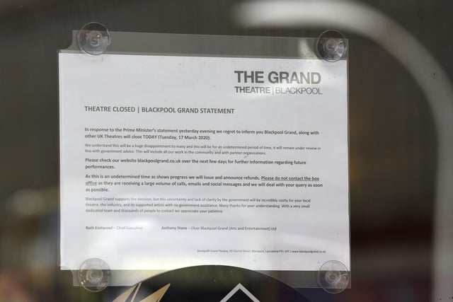 This was the sign pinned to the door at The Grand Theatre. It was March 17th, just a few days before Boris Johnson officially told the nation to stay at home. Theatres remained closed until restrictions eased in August