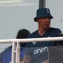 Andrew Flintoff is seen on the England balcony during the 1st Metro Bank One Day International between England and New Zealand (Photo by Clive Rose/Getty Images)