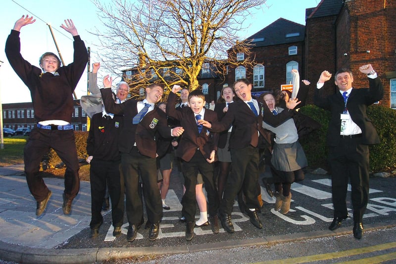 St Mary's Catholic High School Headteacher Stephen Tierney and pupils celebrate plans for a new school building
