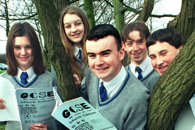 Year 10 business studies pupils branched out into journalism, by producing their own newspaper at St. Mary's RC High School, 1998. Pictured are Nicola Westhead, Danielle Lambert, Kenny Logue (editor), Paul Ronson and Sean Taylor