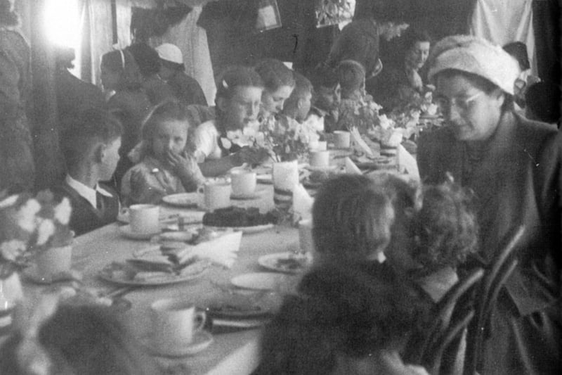 The Coronation party at Peel in 1953, complete with a slap-up meal