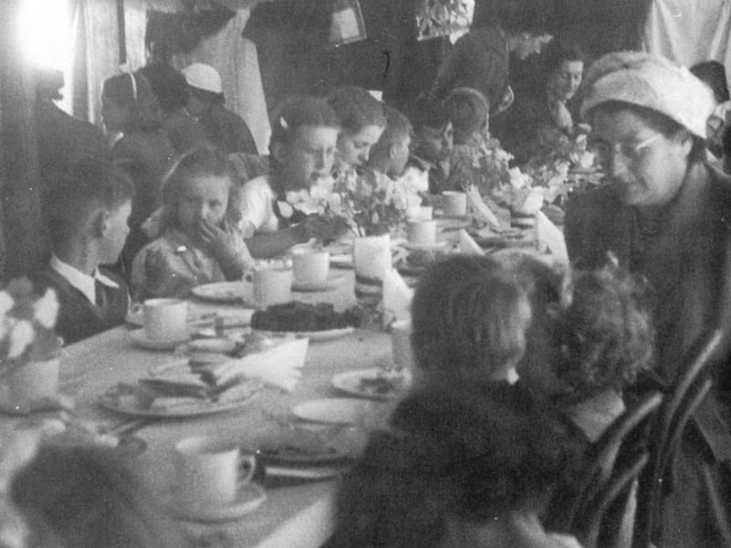 The Coronation party at Peel in 1953, complete with a slap-up meal