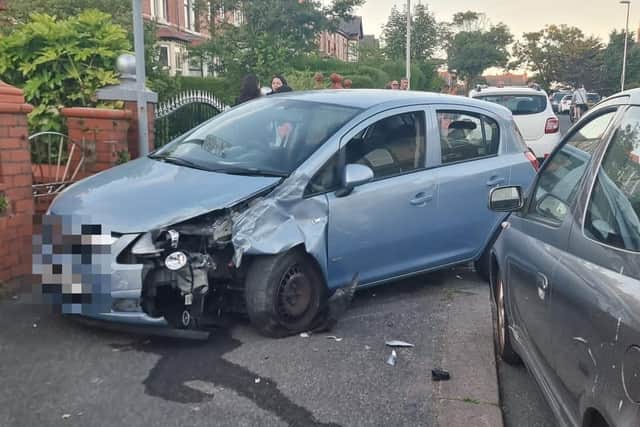 The Vauxhall Corsa crashed into parked cars in Bryan Road, off Whitegate Drive, on Wednesday night (June 22). Pic credit: Kyran Ainscough