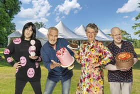 Noel Fielding, Paul Hollywood, Prue Leith, and Matt Lucas from The Great British Bake Off.