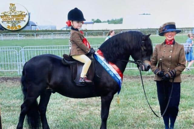 Little Penelope Rae Dale, aged three, with her beloved pony Sven and her proud mum Leigh