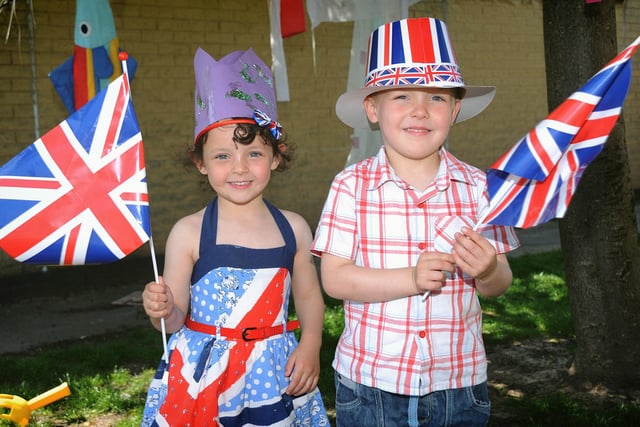 Staff and youngsters at the St. Cuthbert's and Palatine Childrens Centre in Blackpool enjoyed a Diamond Jubilee tea party. Four-year-olds Olivia Ogden and Cavan Kay in their red white and blue