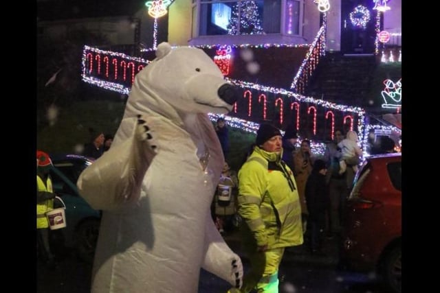 An inflatable polar bear gets in on the act during the Bispham parade. Photo: Steve Eaves
