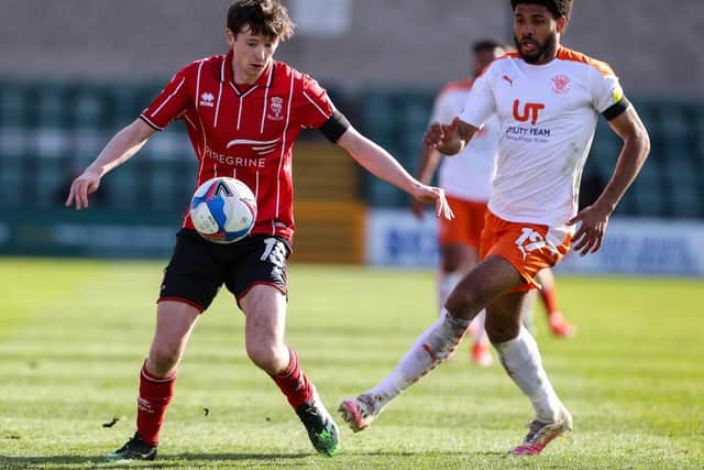 McGrandles in action for Lincoln against Blackpool during the 2020/21 season