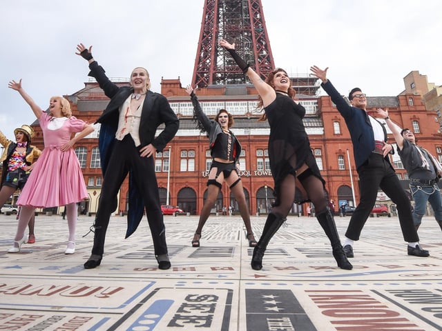The cast of The Rocky Horror Show pose for pictures to promote their show at the Grand Theatre in Blackpool