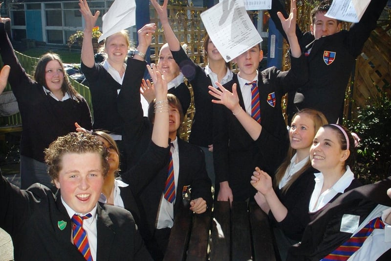 Year 11 students at Cardinal Allen, Fleetwood show their delight at the improved performance scores, 2006