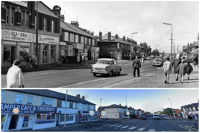 Talbot Road close to the junction with Mather Street (centre) . Layton Bingo , Kia-Ora nurseries and D&M Textiles are all in the building which was once Blackpool Laundry and stables. Talbot Showrooms (later Talbot Salerooms) took over part of the building in 1969 selling carpets and furniture and expanded through the whole building in the following years