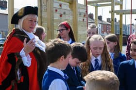 The Mayor of Wyre Andrea Kay with pupils from St Mary's Catholic Primary School. Fleetwood. Photo: Kelvin Stuttard