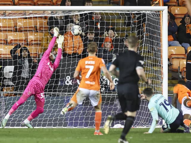 Dan Grimshaw made a key save in Blackpool's win against Fleetwood (Photographer Lee Parker / CameraSport)