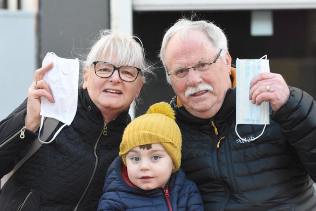 Eva and Jeff Callaghan from Millfield along with their grandson Daniel say they will continue wearing masks.