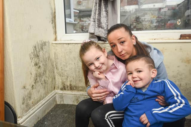 Lexi Bullock's house is covered in damp and mould and is worried for her daughter Casey, 5, and asthmatic son Brody, 3.