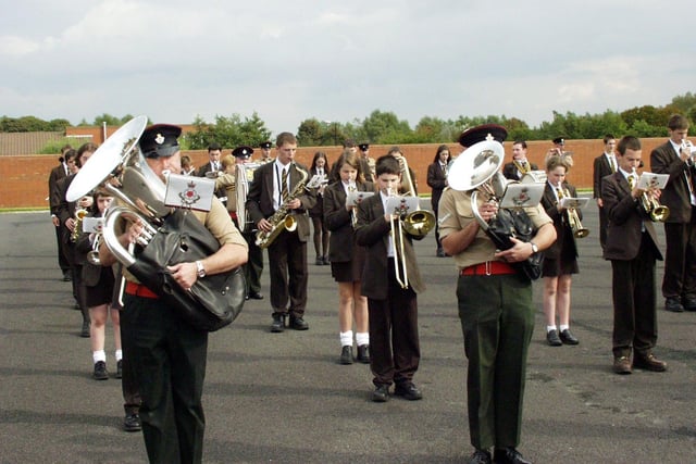 The King's Division Normandy Band and Baines High School on the school visit to Weeton Barracks in 2001