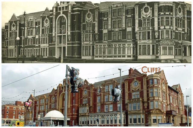 The Cliff's Hotel on Queens Promenade was built in 1921. It is Baroque style and constructed of red brick and yellow terracotta. The building was extended in the mid 1930s and an underground car park was added. By this stage the hotel encompassed the entire block between King Edward Avenue and Empress Drive