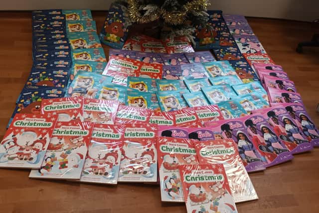 Some of the 100 Advent calendars donated by Fleetwood GPs