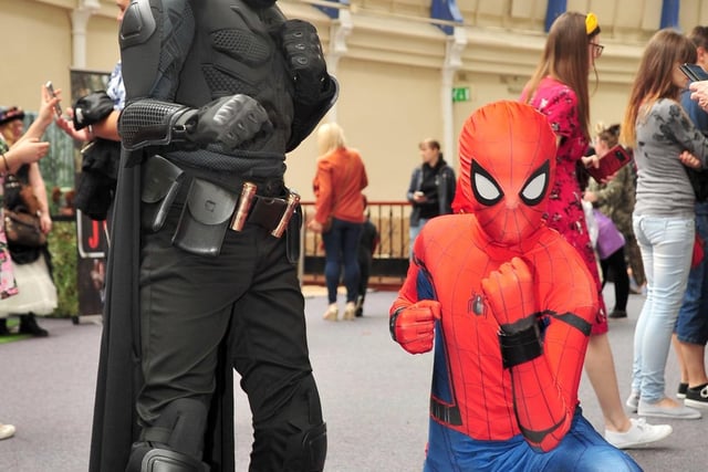 Batman and Spiderman at Comic Con at the Winter Gardens, 2019