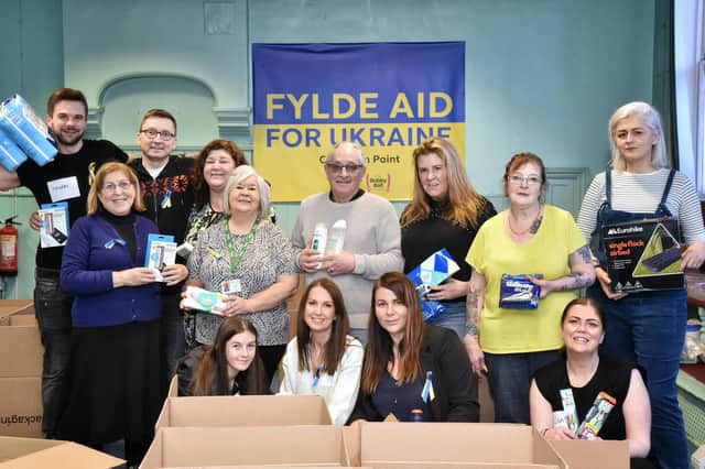 Picture by Julian Brown /JPIMedia 05/03/22
Volunteers at the Lytham Institute with goods collected to help people in Ukraine