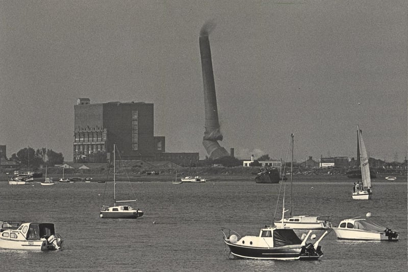 Fleetwood Power Station chimney comes down in 1984
