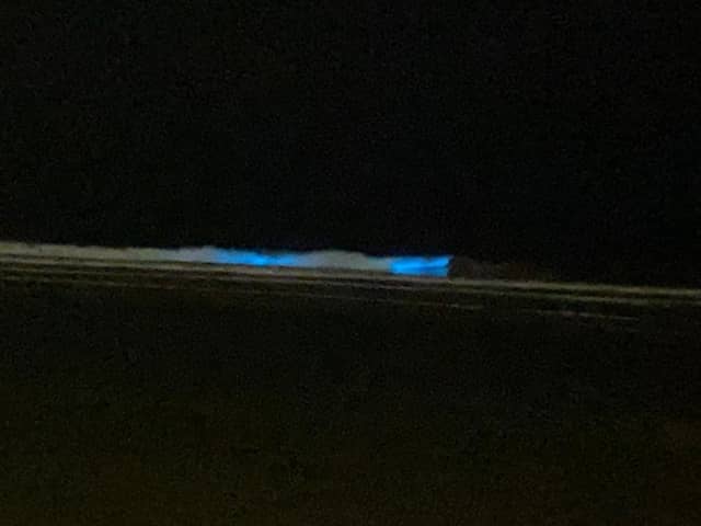 This natural phenomenon can be seen when there is lots of bioluminescence in the water, usually from an algae bloom of plankton which have the ability to emit light when disturbed by a predator or motion. (Picture by Lynn Redman)
