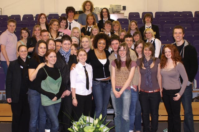 Coronation street actress Tupele Dorgu with students at Lytham St Annes High School in 2007