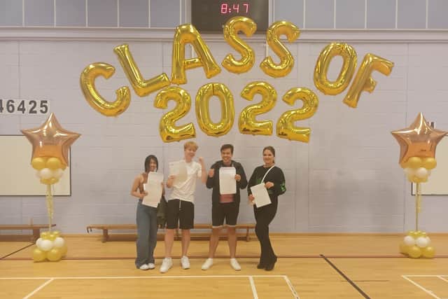 St Mary students Renee Aplando, Jacob Whipp, Daniel Jones, Zuzanna Gradek celeberate their results.